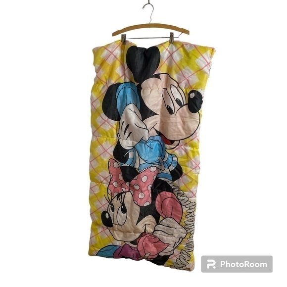 Vintage Disney Mickey Minnie Mouse Sleeping Bag 1980s Yellow Pink Blue Blanket - Picture 1 of 8